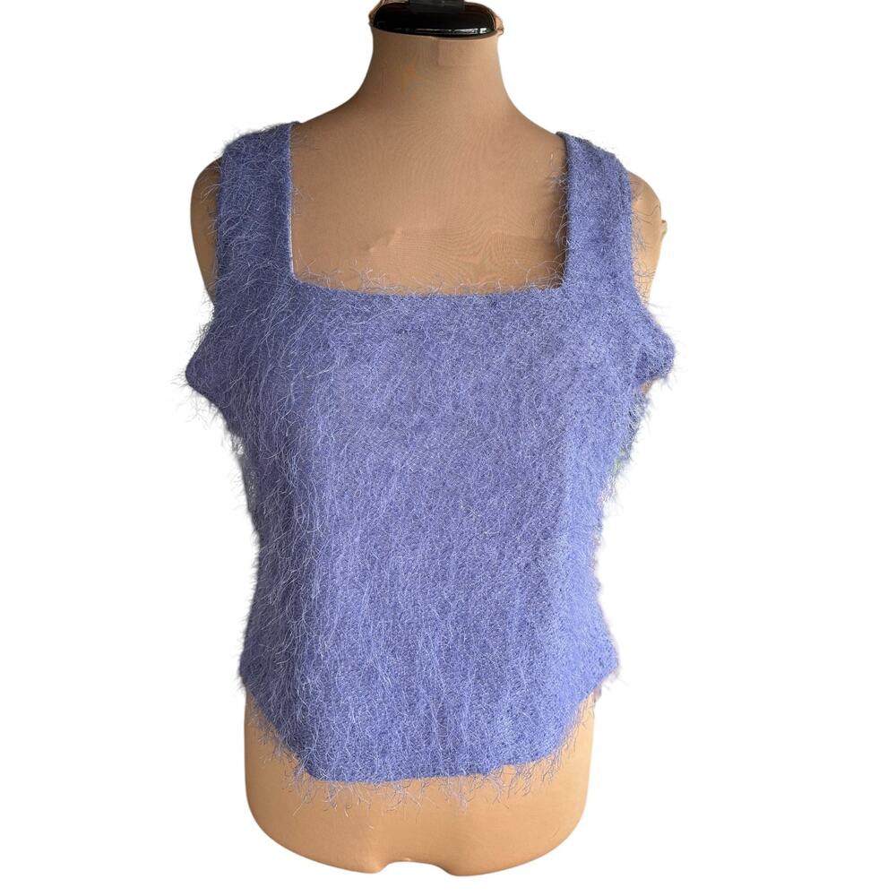 Gantos Vintage Top Sz. L - Purple, Tank, Textured, Feathers, Unique